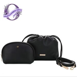 Chic Black Purse with Cosmetic Bag Set